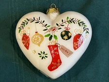 PIER 1 LI BIEN 2015 GLASS CHRISTMAS ORNAMENT HEART SHAPED