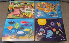 Play Monster 4 Tray Puzzles 25 Piece United States Space Farm Animals Ocean