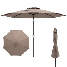 10 ft Patio Umbrella Market Table Umbrella Yard Outdoor w/ 6 Ribs Tan