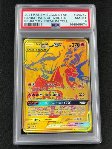 Pokemon 2021 Reshiram & Charizard Tag Team GX Black Star Promo SM247 PSA 8