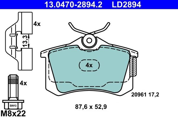 ATE Bremsbelagsatz, Scheibenbremse 13.0470-2894.2 FüR Audi Seat Skoda VW-image
