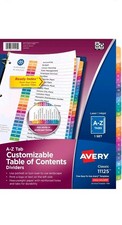 A-Z Dividers for 3 Ring Binders, 26 Tabs per Set, Customizable Table of Contents