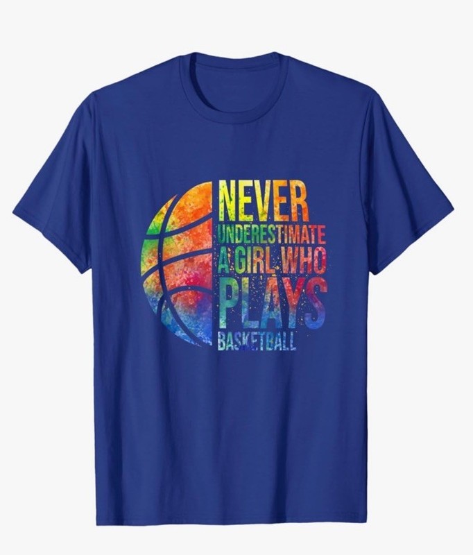 Girls Tshirt Size L (12/14)  NEVER UNDERESTIMATE A GIRL WHO PLAYS BASKETBALL NWT