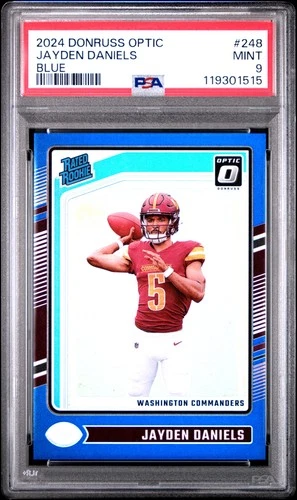 2024 PANINI DONRUSS OPTIC BLUE #248 JAYDEN DANIELS ROOKIE RC 176/199 PSA 9