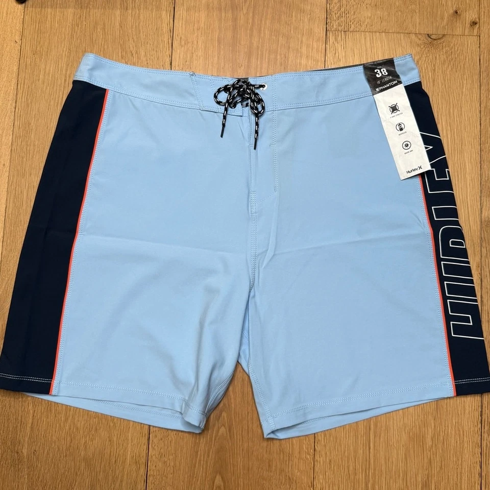 Neu mit Etikett Hurley Phantom Solid Psychic blau gestreifte Boardshorts 18" Herren Bademode 38