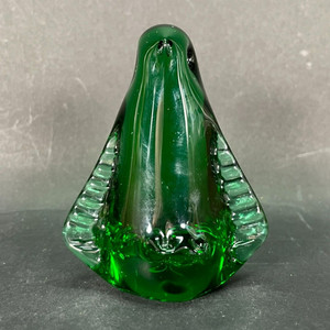 Vintage GREEN PENGUIN Art Glass Figurine Handblown 3" Crimped Wings