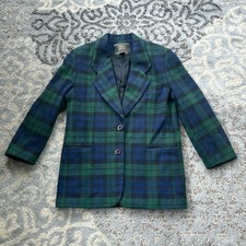 Vintage Compagnie Internationale Express Plaid Wool Blazer Blue Green Small