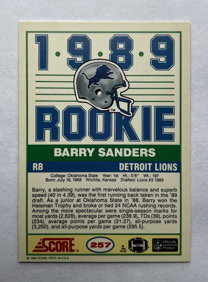 Juego completo de 330 tarjetas de fútbol americano Score 1989 en caja original * Barry Sanders RC Foto 4 de 4