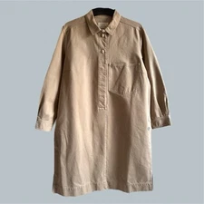 New TOAST OAS Sturdy Cotton Twill Long Sleeve Shirt Dress in Sand Beige 14UK