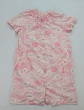 Granada Vintage House Dress Nightgown Size M Pink Floral Print Snap Front FLAWS