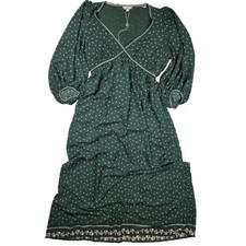 Max Studio London Green Floral Ruched Bohemian Prairie Maxi Dress Women's Size S