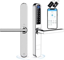 Ruveno Slim Smart Bluetooth Fingerprint Door Card Code Lock Keyless Entry Silver