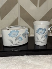 Vintage Toothbrush Holder  Cup Butterfly Blue Floral 3DCeramic Japan Small Chip