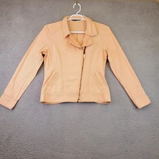 Maurices Linen Jacket Womens Large Orange Full Zip Collared Lace Trim Shirt