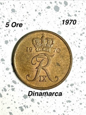 1970 Denmark 5 Ore Bronze Coin Dinamarca Coinage Free Shipping