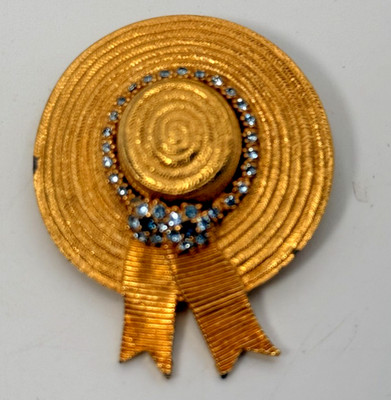 Vintage CINER Brooch Pin Sun Bonnet Flowers Rhinestones Gold Tone Estate