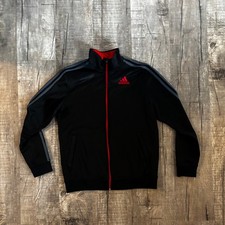 Kids Adidas Track Jacket Black Red 3 Stripe Full Zip Athletic Size L 14 16