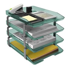 Traditional 4 Tier Plastic Letter Tray Front Load Desktop Organizer Green