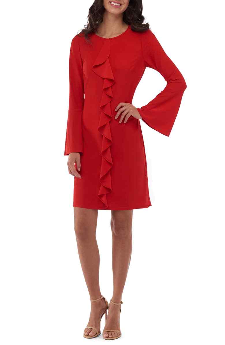 Long Sleeve Red Dress With Bell Sleeves Forever New Bonnie Ruffle