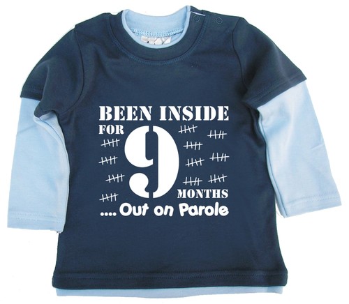 Dirty Fingers Baby Skater Top "Been inside for 9 Months out on Parole" Funny - Picture 1 of 5