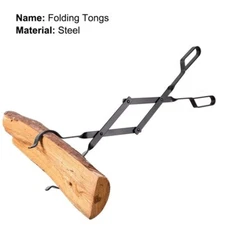 26 Inch Fireplace Tongs Foldable Heavy Duty Iron Fireproof Jaws Camping Tools