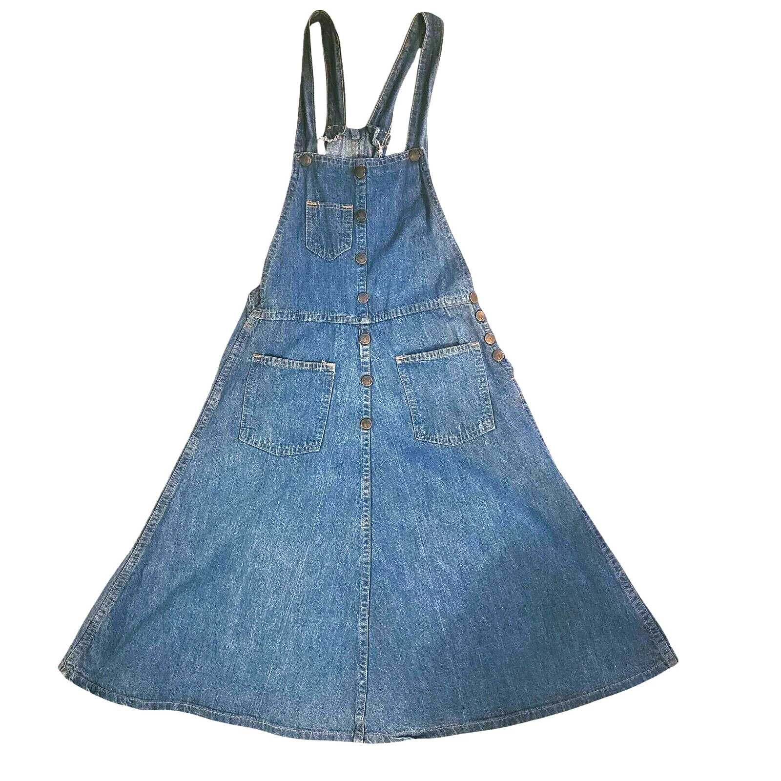 Vintage Small? 80s Blue Denim Jumper Dress with Adjustable Straps and Pockets