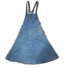 Vintage Small 80s Blue Denim Jumper Dress with Adjustable Straps and Pockets
