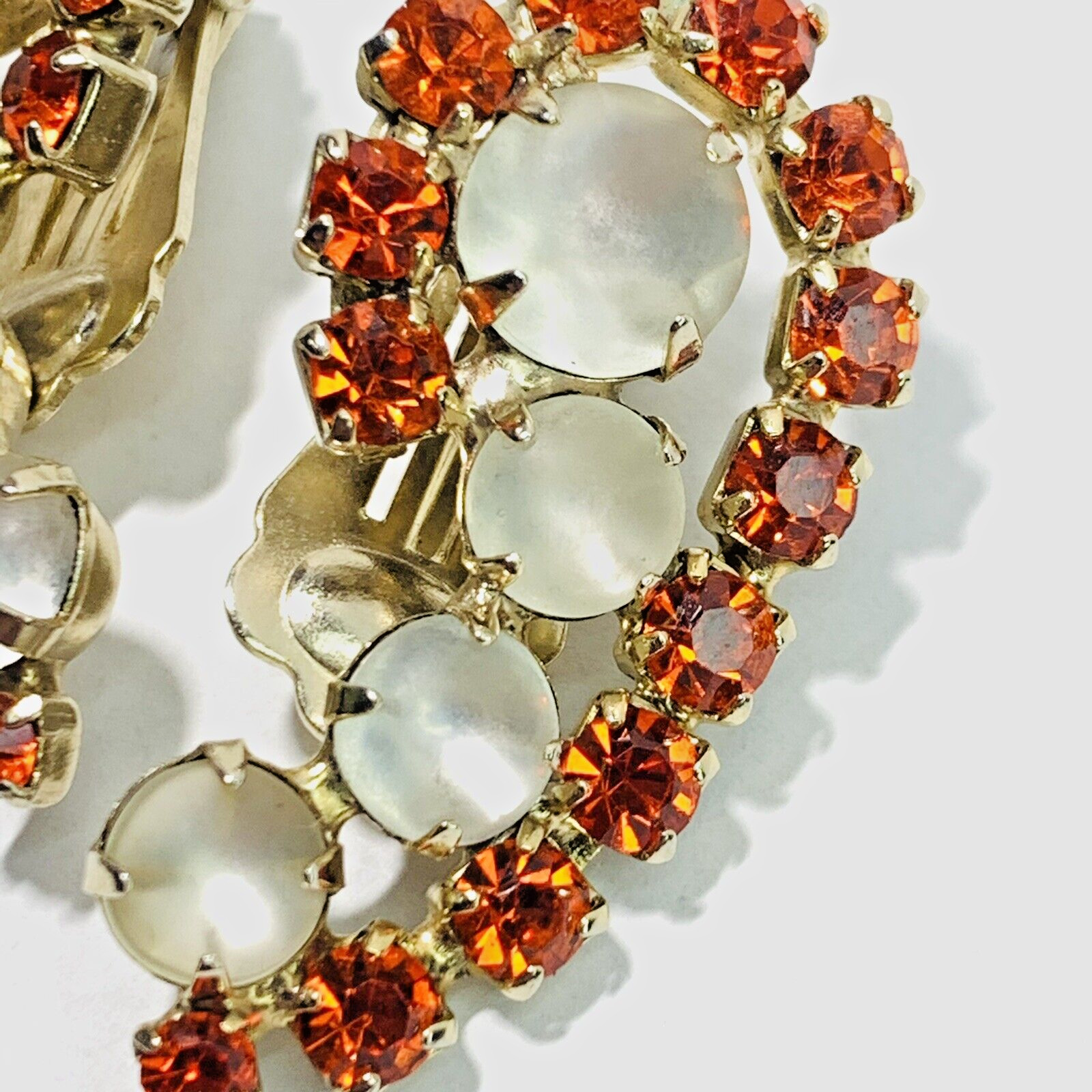 Vintage Orange and Opaque Rhinestone Clip On Earr… - image 18