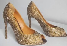 Rene Caovilla Gold Crystal Embellished Size 37 AU