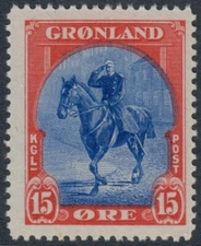 GREENLAND. #14. 1945. The American Issue. 15 Øre Christian X. VF MNH (PK2440)