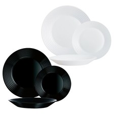 Luminarc Harena Lined 18pc Opal Glass Dinner Set Dinnerware Tableware Plates NEW