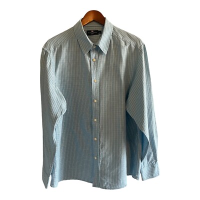 Blue Harbour Marks & Spencer Button Up Shirt Size XL Blue Linen Blend Striped