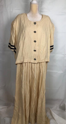 Kari's Korner Women's Dress Short Sleeve Yellow Black Polka Dots Plus Sz 34