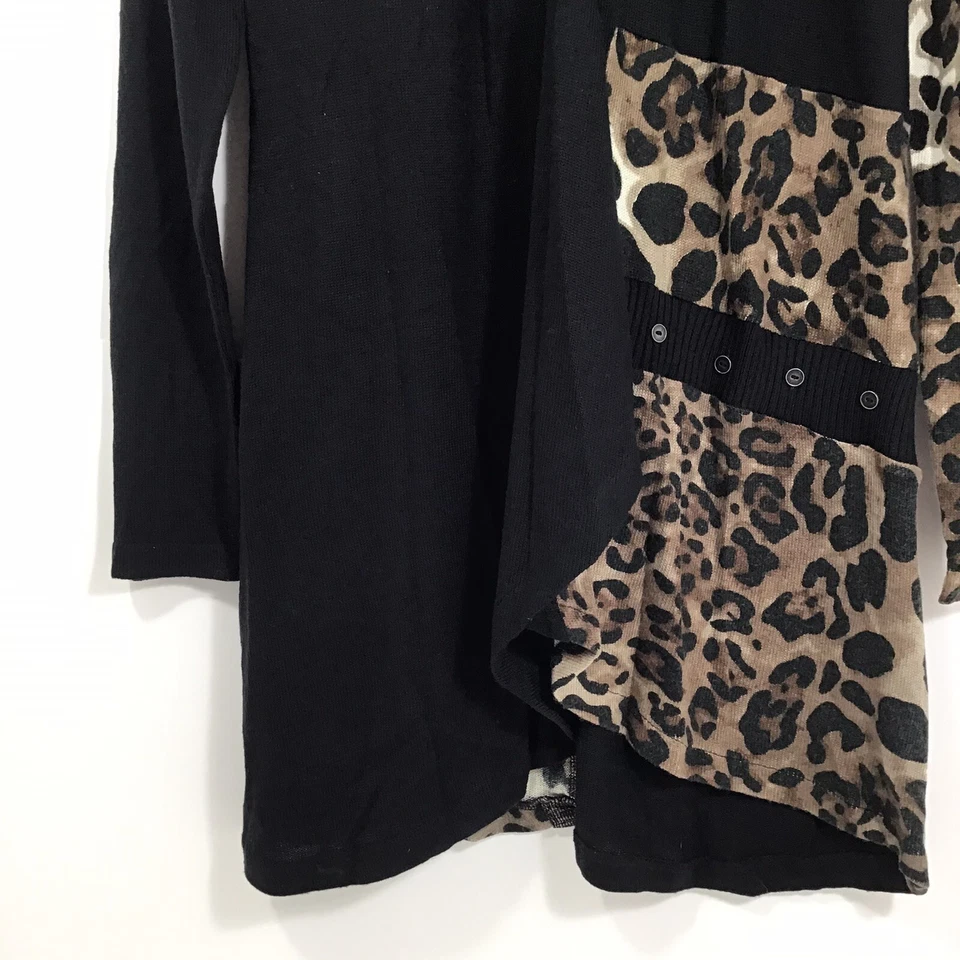 Suéter Cárdigan Largo Para Mujer LINEA DOMANI Talla S Negro Leopardo Lagenlook Foto 3 de 4