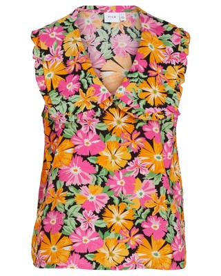Vila Clothes Floral Print Sleeveless VNeck Blouse Women Fuchsia