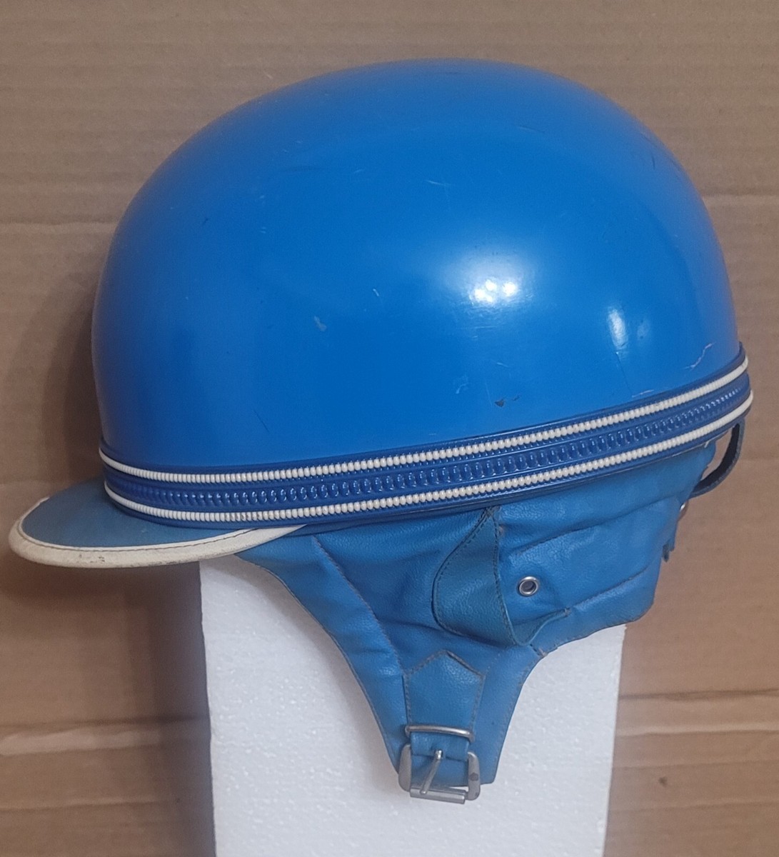 Vintage AGV Valenza Blue Italian Motorcycle Helmet Leather