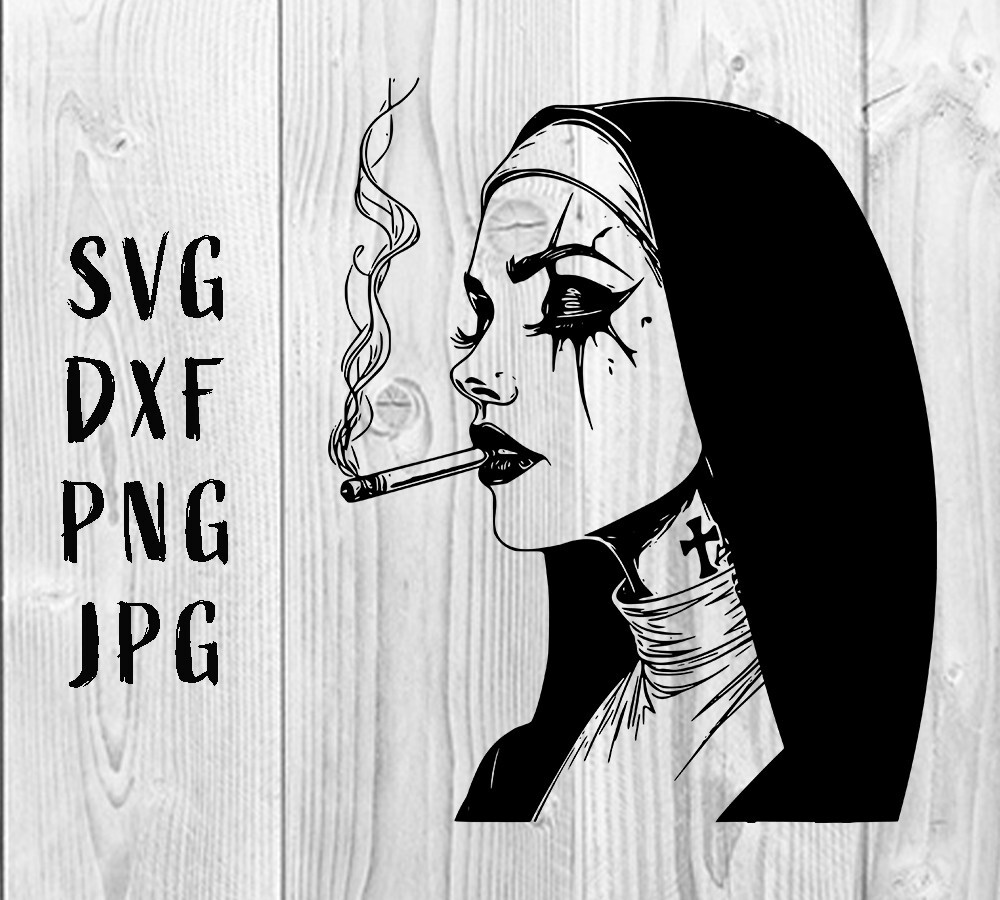 nun様 Nun svg | Nun smoking svg - Bad nun. Cross svg - Stencil. Gothic