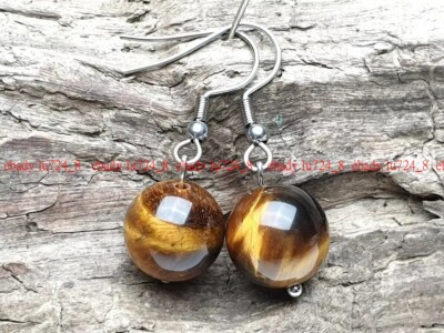 Lovely 6/8/10/12mm Fashion Tiger's Eye Round Beads Hanging Silver Dangle Earring