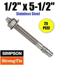 (25) Simpson Strong-Tie WA505124SS 304 Stainless Steel Wedge Anchor 1/2 x 5-1/2"