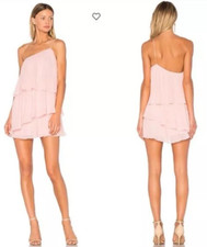 NBD Pink Pleated Tiered One Shoulder Mini Dress Size S NWT