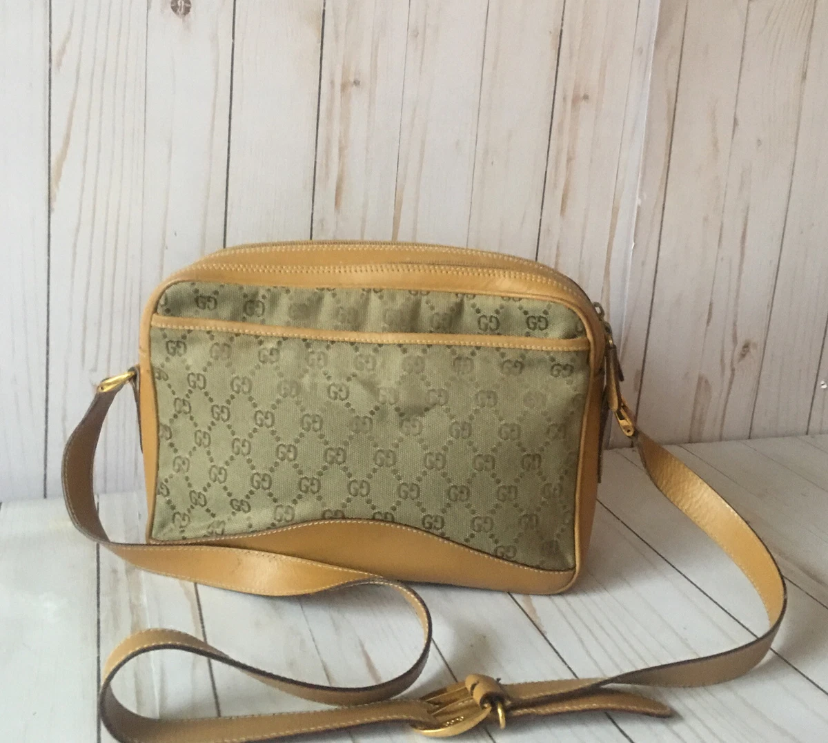 GUCCI 1980s Monogram Small G Leather and Canvas Crossbody Bag