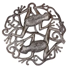Handmade Haitian Metal Wall Art, Double Frogs, One of a Kind by Thenor Evenson