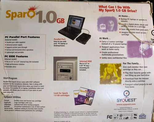 Vintage SyQuest SparQ 1.0 GB External Parallel Port - Vintage NEW OPEN BOX - Picture 2 of 5