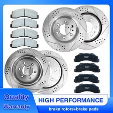 Front+Rear Drilled Slotted Brake Rotors & Ceramic Pads For Chevy GMC 4WD 2WD