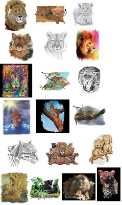 Lion Leopard Wild Cats HEAT PRESS MACHINE TRANSFER Apply on T Shirt or Fabric