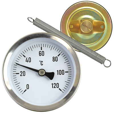2 Stück Anlegethermometer Für Heizungsrohre – 0-120 °C, Clip-Feder, 63 Mm, Edelstahl, Für Rohre 20-50 Mm