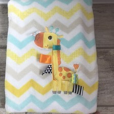 Taggies Blue Yellow Gray Giraffe Baby Security Blanket Lovey Chevron Pattern HTF