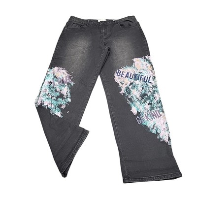 LOGO by Lori Goldstein Limited Edition Printed Boyfriend Jeans w Pockets Size 12