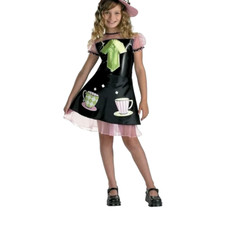 3pc Alice Wonderland MAD HATTER Dress Petticoat Hat Halloween Costume Girl M 7-8