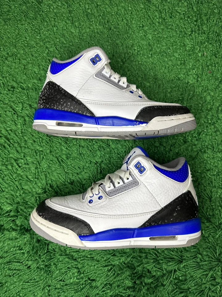 Nike Air Jordan 3 Retro GS Racer Blue White Shoe 398614-145 Youth Size 4Y  - Image 3 of 4
